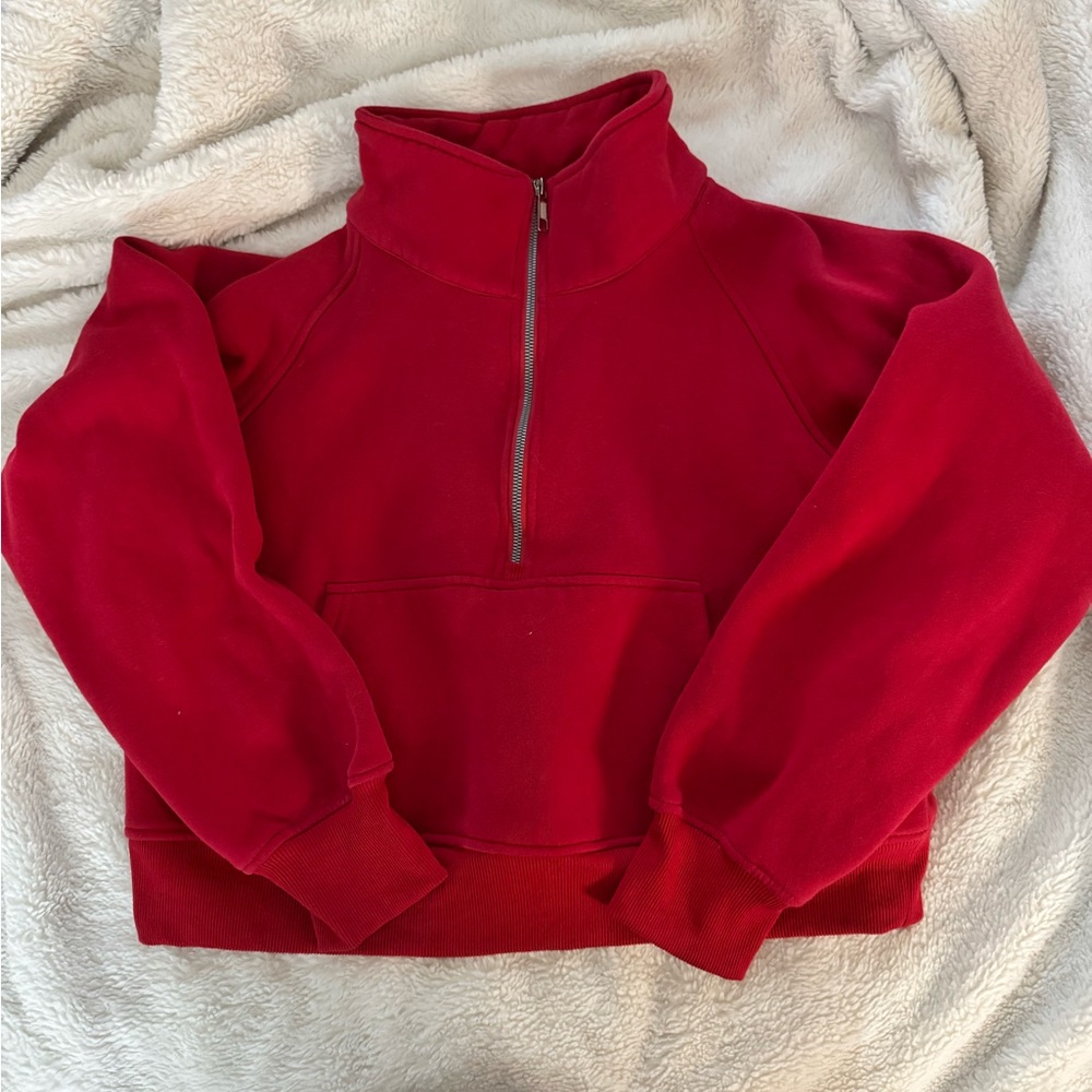 Elegant Red Women's Half-Zip Turtleneck Sweater